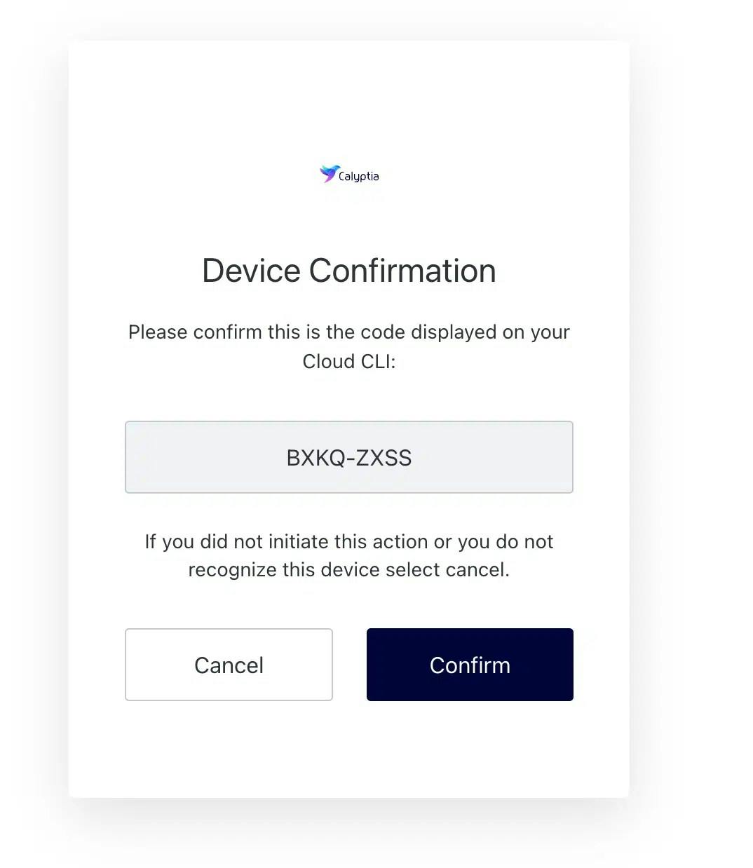 device confirmation screen