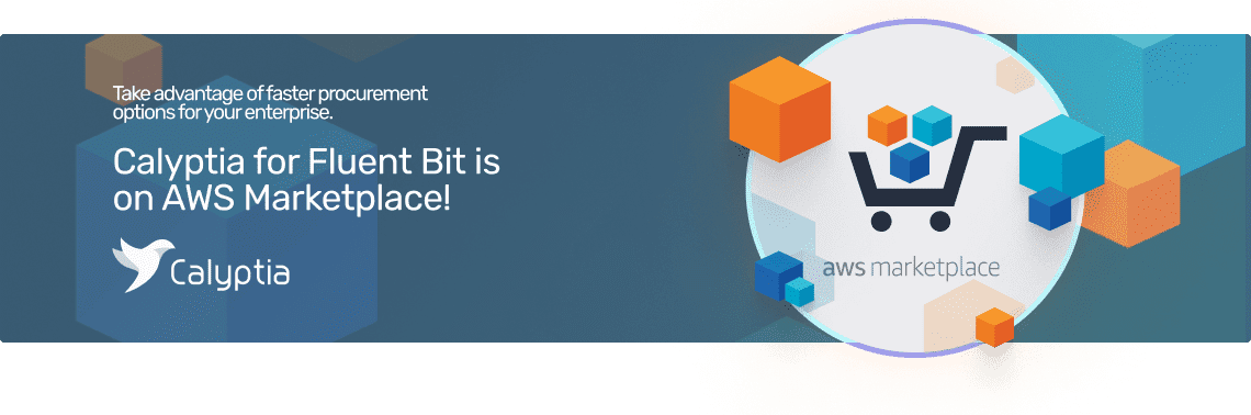Banner announcing Calyptia for Fluent Bit being available in the AWS marketplace