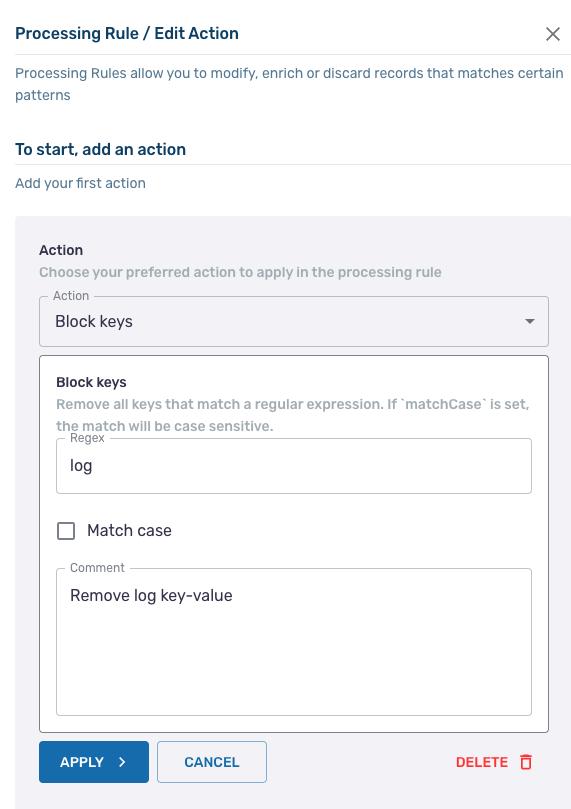 Screen capture showing the block keys configuration screen