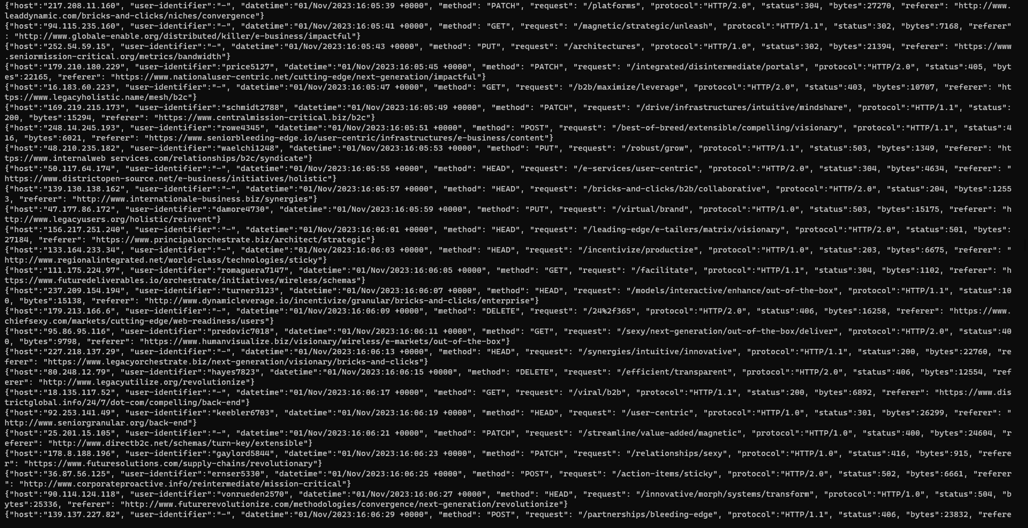 Screenshots of log data in terminal